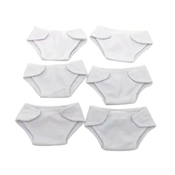 Baby Doll 6 Pack White Diapers | Reusable Doll Diapers for Imaginative Play
