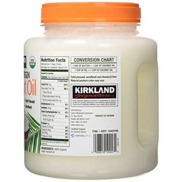 Kirkland Signature Cold Pressed Unrefined Organic Virgin Coconut Oil, 84 Ounce (Pack of 2)