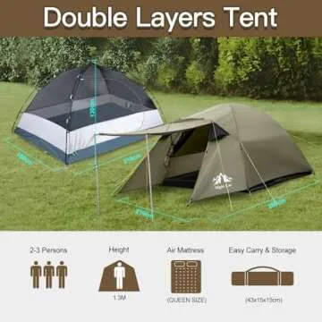 Night Cat Camping Tent 2 3 Persons with Porch Family Backpacking Tent Double Layers Waterproof Easy Clip Setup 7x6x4.3ft Porch Pole Not Inlcuded