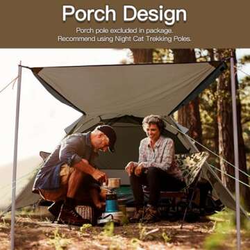 Night Cat Camping Tent 2 3 Persons with Porch Family Backpacking Tent Double Layers Waterproof Easy Clip Setup 7x6x4.3ft Porch Pole Not Inlcuded