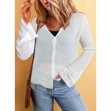 Sidefeel Womens Summer Cardigans Lightweight Long Sleeve Spring Fashion Knit Button Up Sweaters for ...
