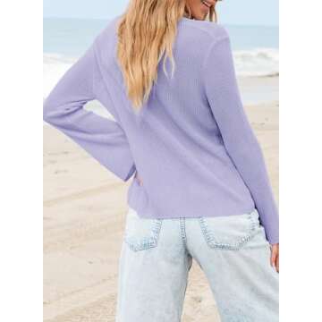 Sidefeel Womens Summer Cardigans Lightweight Long Sleeve Spring Fashion Knit Button Up Sweaters for Women Sweater Cardigan Purple Large