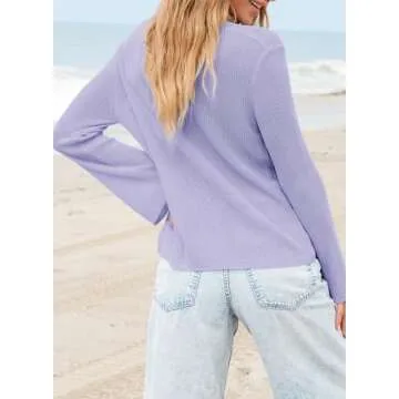 Sidefeel Womens Summer Cardigans Lightweight Long Sleeve Spring Fashion Knit Button Up Sweaters for Women Sweater Cardigan Purple Large