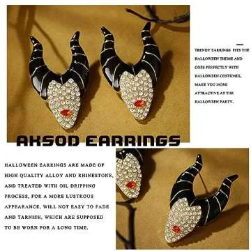 Aksod Cute Witch Halloween Earrings Glitter Rhinstone Cow Horn Dripping Oil Studs Crysatl Enaml Figure Earrings Fun Halloween Costume Party Holiday Jewelry for Women (Witch A)
