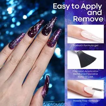 Modelones Glitter Gel Nail Polish - Cat Eye Gel Nail Polishes Black Blue LED Gel Nail Polish Set Temperature Color Changing Gel Polish Nail Art Starter Kit for Beginner Soak Off DIY at Home