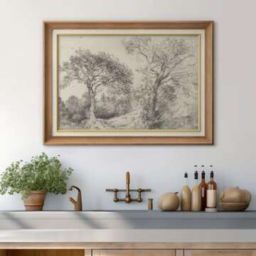 SIGNWIN Premium Frame Art Ethereal Tree Landscape Sketch Mystic Tree in Fog Illustrations Fine Art T...
