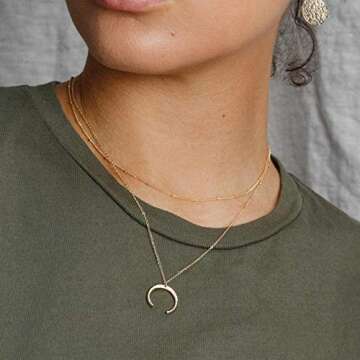 Turandoss Layered Chain Crescent Necklace, Moon Layered Necklace for Women Layering Necklace
