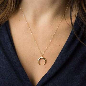 Turandoss Layered Chain Crescent Necklace, Moon Layered Necklace for Women Layering Necklace