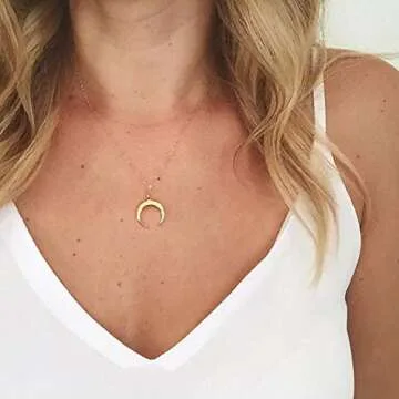 Turandoss Layered Chain Crescent Necklace, Moon Layered Necklace for Women Layering Necklace