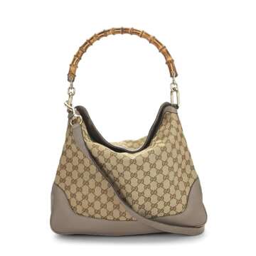 Gucci, Pre-Loved Grey Original GG Canvas Diana Bamboo Hobo Large, Grey