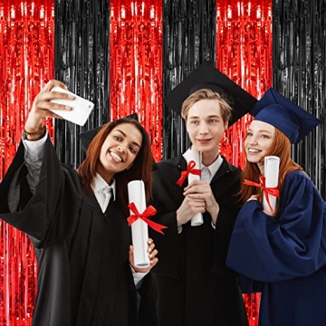 PIGETALE Fringe Curtains for Parties | Black & Red Tinsel Backdrop