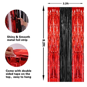 PIGETALE Fringe Curtains for Parties | Black & Red Tinsel Backdrop