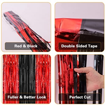 PIGETALE Fringe Curtains for Parties | Black & Red Tinsel Backdrop