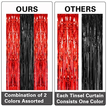 PIGETALE Fringe Curtains for Parties | Black & Red Tinsel Backdrop