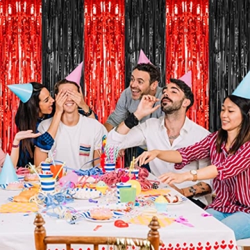 PIGETALE Fringe Curtains for Parties | Black & Red Tinsel Backdrop