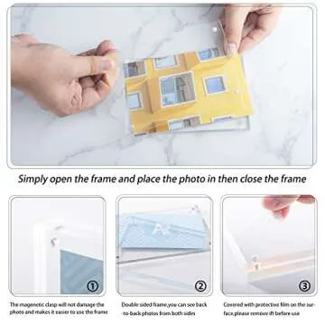 A & R 5 Packs 4 x 6 Acrylic Photo Frames, Magnetic Picture Frame, Double Sided Self Standing Clear Photo Frame 10 + 10 MM Thick Clear Acrylic Wall Mount