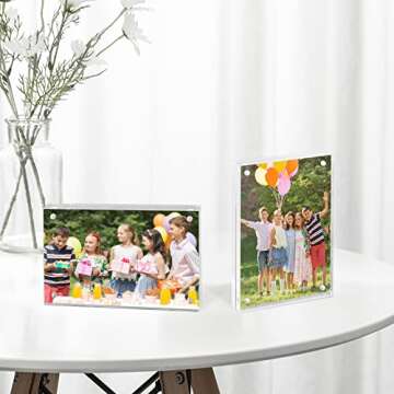 A & R 5 Packs 4 x 6 Acrylic Photo Frames, Magnetic Picture Frame, Double Sided Self Standing Clear Photo Frame 10 + 10 MM Thick Clear Acrylic Wall Mount