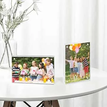 A & R 5 Packs 4 x 6 Acrylic Photo Frames, Magnetic Picture Frame, Double Sided Self Standing Clear Photo Frame 10 + 10 MM Thick Clear Acrylic Wall Mount