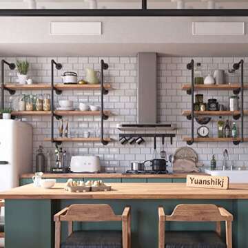 Yuanshikj 2Pc (42" Tall,12" deep) Industrial Wall Mount Iron Pipe Shelf Shelves Shelving Bracket Black Bookshelf DIY Storage offcie Room Kitchen (2 Pcs 4Tier Hardware Only)