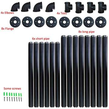 Yuanshikj 2Pc (42" Tall,12" deep) Industrial Wall Mount Iron Pipe Shelf Shelves Shelving Bracket Black Bookshelf DIY Storage offcie Room Kitchen (2 Pcs 4Tier Hardware Only)