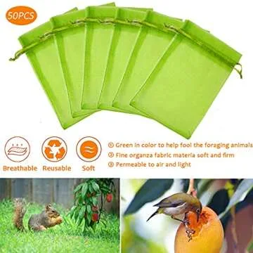 Miuezuth 50PCS Fruit Protection Bags, 9x6'' Green Netting Bags for Fruit Trees, Garden Fruit Cover M...