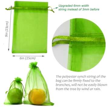 Miuezuth 50PCS Fruit Protection Bags, 9x6'' Green Netting Bags for Fruit Trees, Garden Fruit Cover Mesh Bags with Drawstring for Plant Fruit Flower and Vegetables