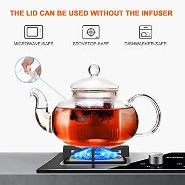 CNGLASS Glass Teapot Stovetop Safe,Clear Teapot with Removable Infuser 20.3 oz,Loose Leaf and Bloomi...
