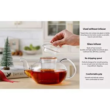 CNGLASS Glass Teapot Stovetop Safe,Clear Teapot with Removable Infuser 20.3 oz,Loose Leaf and Blooming Tea Maker