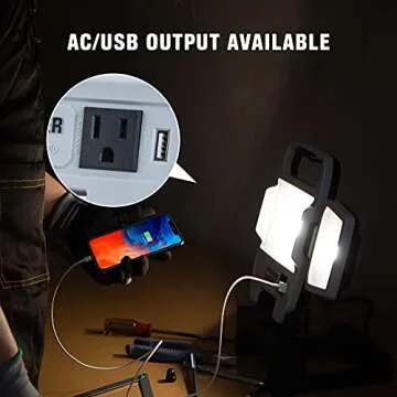 PORTER-CABLE 50W 5000 Lumen LED Work Lights, Portable Three-Head Work Lights with Stand, Corded for Construction Site, Garage