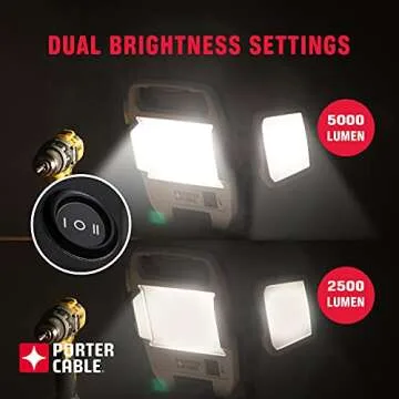 PORTER-CABLE 50W 5000 Lumen LED Work Lights, Portable Three-Head Work Lights with Stand, Corded for Construction Site, Garage