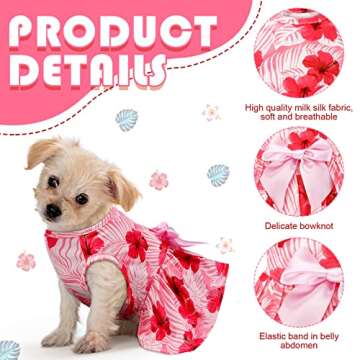LEIFIDE 8 Pcs Summer Themed Hawaii Dog Dresses Holiday Flamingo Fruit Floral Pattern Pet Skirts Hawaii Puppy Princess Dresses Outfits Bowknot for Girl Dogs Cats Beach(Small)