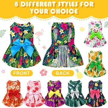 LEIFIDE 8 Pcs Summer Themed Hawaii Dog Dresses Holiday Flamingo Fruit Floral Pattern Pet Skirts Hawaii Puppy Princess Dresses Outfits Bowknot for Girl Dogs Cats Beach(Small)