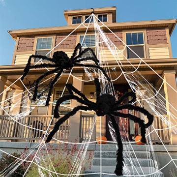 UMEELR Halloween 200In Huge Spider Web with 2 Giant Realistic Looking Hairy Spiders Halloween Decora...