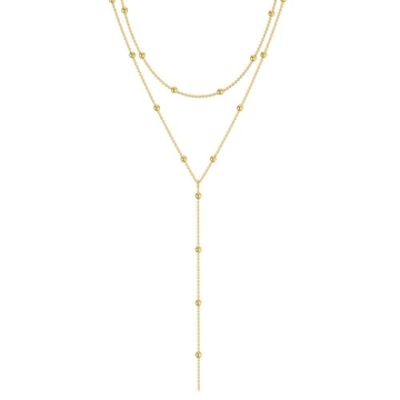 Trendy Dainty Long Gold Necklaces for Women - 14k Gold Plated Y Lariat Jewelry