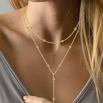 Elegant Dainty Long Gold Necklaces for Women - 14k Gold Plated