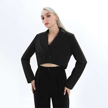 Cropped Blazer, Blazer Jackets for Women, Open Front Long Sleeve Blazers Cropped Work Office Casual Black