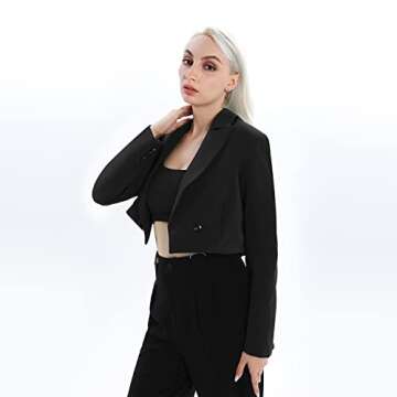 Cropped Blazer, Blazer Jackets for Women, Open Front Long Sleeve Blazers Cropped Work Office Casual Black