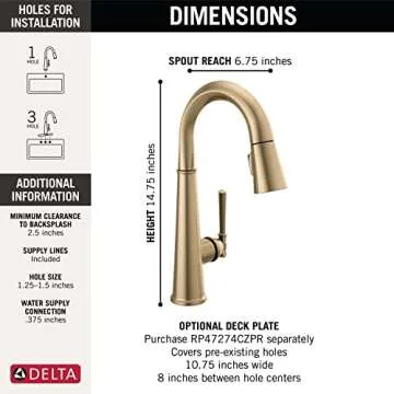 Delta Emmeline Gold Bar Faucet with Pull Down Sprayer