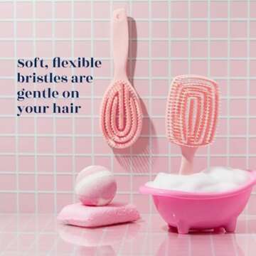 Crave Naturals FLEX DMC Detangling Brush for Thick Hair - Glide Thru Detangling Brush - Hair Brush Detangler for All Hair Types - Flexible Layers Square Paddle Hairbrush - Pink - Comfort Grip
