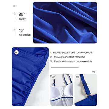 Shuangyu Bandeau Tankini Swimsuits for Women Ruched Tummy Control Top Swimwear with Mid Waist Briefs Purple XL