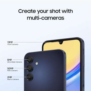 SAMSUNG Galaxy A15 5G (128GB, 4GB) 6.5" AMOLED, 4G Volte (Fully Unlocked for AT&T, T-Mobile, Verizon, Global No Logo) A156U (w/ 128GB SD Card, Blue Black) (Renewed)