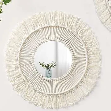Boho Macrame Wall Mirror with Wood Beads Set