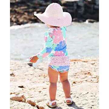 RuffleButts® Baby/Toddler Girls Pink Striped Seersucker Swim Hat - 0-12m