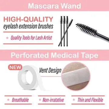 Lyon Lash Eyelash Extension Supplies 4x100 Packs - 100 Pairs Under Eye Gel Pads | 100 Disposable Mascara Brushes Wands | 100 Micro Applicators Brush | 100 Glue Ring Holder | 2 Medical Tapes