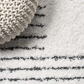 JONATHAN Y MOH407A-8 Petra Abstract Stripe Geometric Shag Indoor Area-Rug Bohemian Contemporary Glam Easy-Cleaning Bedroom Kitchen Living Room Non Shedding, 8 X 10, White/Black