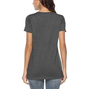 SHIBEVER Summer Soft Loose Casual Women's Tops Shirts Fashion Twist Knotted Blouses Short Sleeve Round Neck Tunic T Shirt Dark Grey L