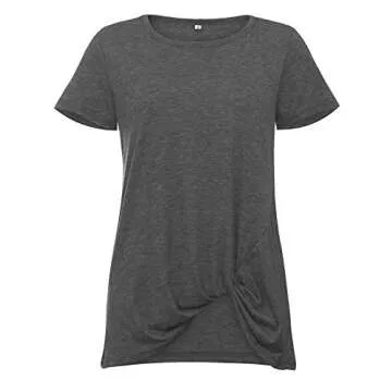 SHIBEVER Summer Soft Loose Casual Women's Tops Shirts Fashion Twist Knotted Blouses Short Sleeve Round Neck Tunic T Shirt Dark Grey L