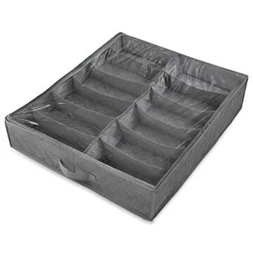 Magicfly Shoe Holder Under Bed, Shoe Organizer Underbed Storage Bag with Zipper for Kids and Adults, Fits 12 Pairs, Grey