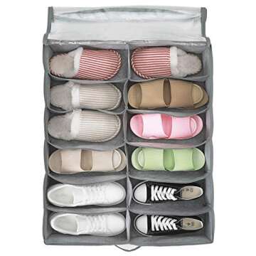 Magicfly Shoe Holder Under Bed, Shoe Organizer Underbed Storage Bag with Zipper for Kids and Adults, Fits 12 Pairs, Grey