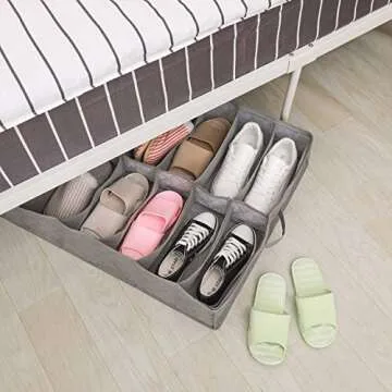 Magicfly Shoe Holder Under Bed, Shoe Organizer Underbed Storage Bag with Zipper for Kids and Adults, Fits 12 Pairs, Grey